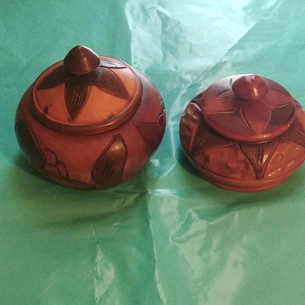 Carved Wooden trinket/stash boxes ..vintage early 90,s